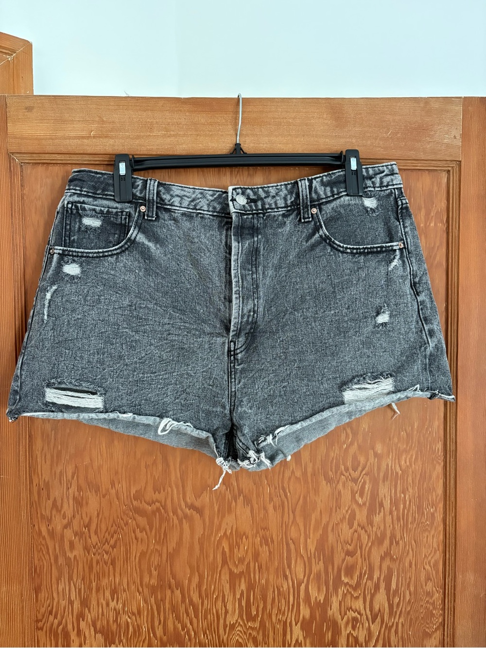 Washed Black Distressed High-Rise Jean Shorts